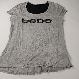 Bebe Sport Women's Size Medium Gray Embroidered Logo Short Sleeve Tee Shirt